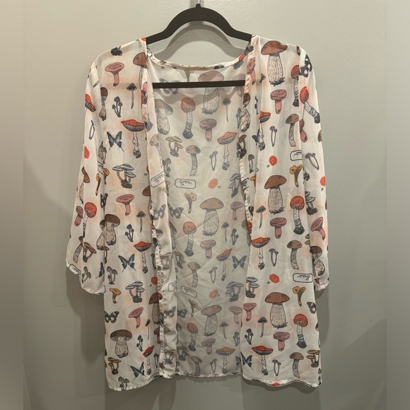 Oversized mushroom & butterfly Bathing-suit cover/over shirt - Picture 1 of 3
